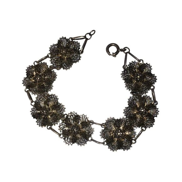 Spanish Sterling Filigree Flower Bracelet